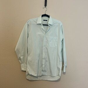 Mens Burberry Light Green and White Stripes Button Down Shirt‎ Size 15R